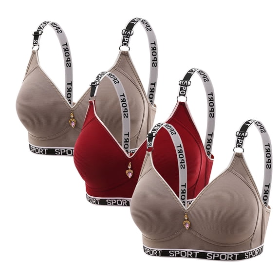 Fancifize 3 Pack Women's Wireless Sports Bra Push Up Full Coverage Bras Comfort No Underwire Bralette Workout T-Shirt Bra
