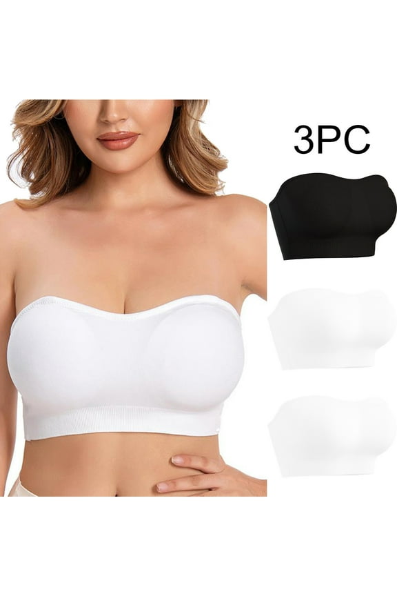 3 Packs Women's Strapless Bralette Seamless Bandeau Stretchy Padded Tube Top Bra Comfortable Stretch Girls Bralettes