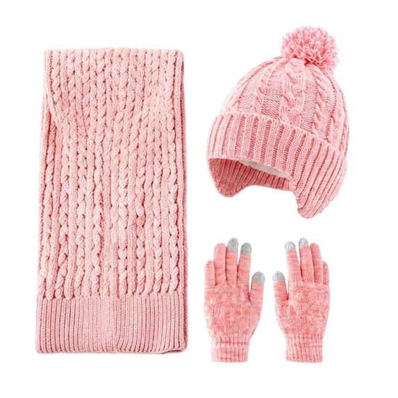 Fancifize 3PC Ribbed Knit Hat Gloves Scarf Set for Kids, Winter Warm Trendy Outfits, Mittens Cute Beanie Hats with Pom and Cozy Scarfs