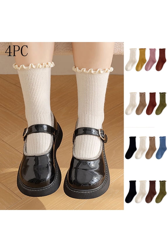4 Pairs Kids Ruffle Socks Casual Comfortable Breathable Socks Boys Girls Cute Soft Cotton Socks for Everyday Wear