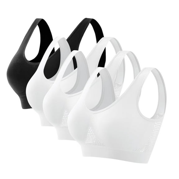 Fancifize 4Pack Plus Size Wirefree Bras for Women Sports Bra Breathable Mesh Stretch Yoga Lounge Bra For DDD Cup Gym Running