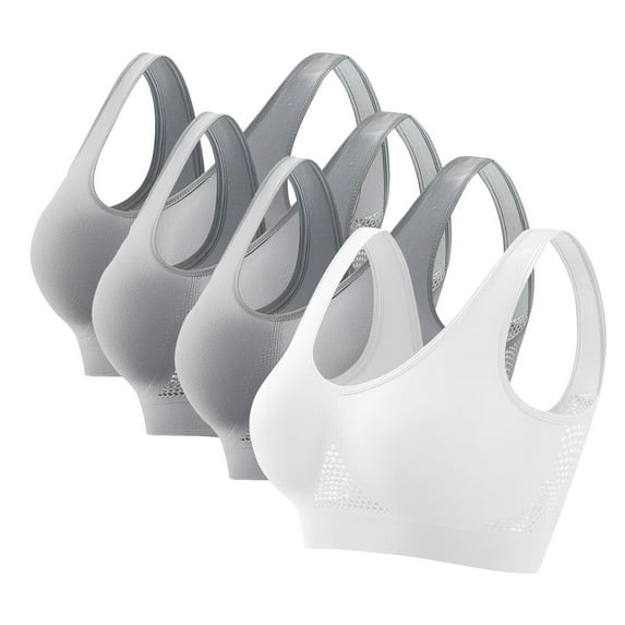 Fancifize 4Pack Plus Size Wirefree Bras for Women Sports Bra Breathable Mesh Stretch Yoga Lounge Bra For DDD Cup Gym Running