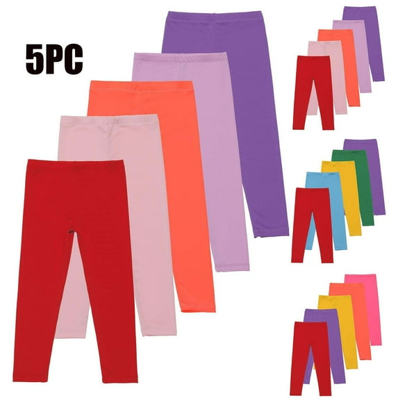 Fancifize 5 Pack Girls Leggings Pants Kids Pull On Leggings Elastic Waistband Stretchy Pants Full Length Soft Tights Pants