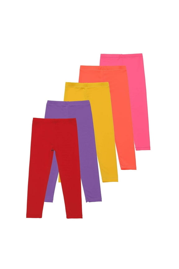 5 Pack Girls Leggings Pants Kids Pull On Leggings Elastic Waistband Stretchy Pants Full Length Soft Tights Pants