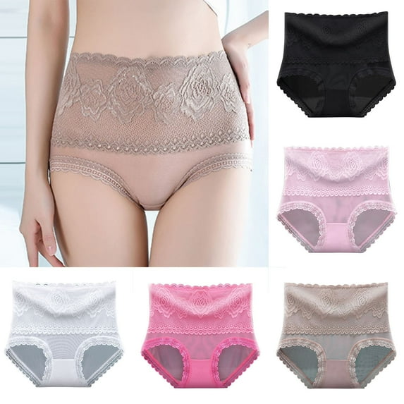 Fancifize 5-Pack Sexy High Waisted Underwear for Women Breathable Lace Panties Soft Comfort Underwear Panty,L,Multicolor