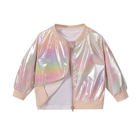 Fancifize Baby Girls Cute Baseball Bomber Jacket Casual Zip up Shiny Jacket Fall Winter Outwear Coat for Kids Toddler 0-5 Years