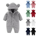 thumbnail image 1 of Fancifize Baby Jumpsuit Hooded Plush Fleece Rompers Button Down Long Sleeve Outwear Casual Cute Bear Ear Winter Clothes for Girls Boys, 1 of 5