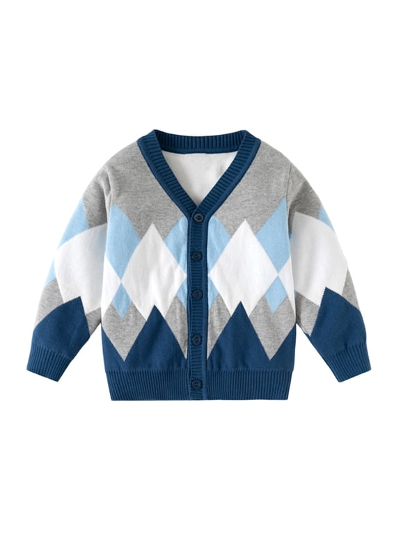 Boys Argyle Cardigan Sweater Kids V-Neck Button Down Knit Jacket for Toddler Winter Outerwear 1-8 Years