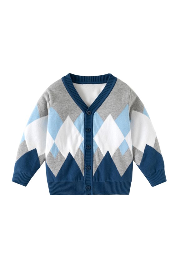 Boys Argyle Cardigan Sweater Kids V-Neck Button Down Knit Jacket for Toddler Winter Outerwear 1-8 Years