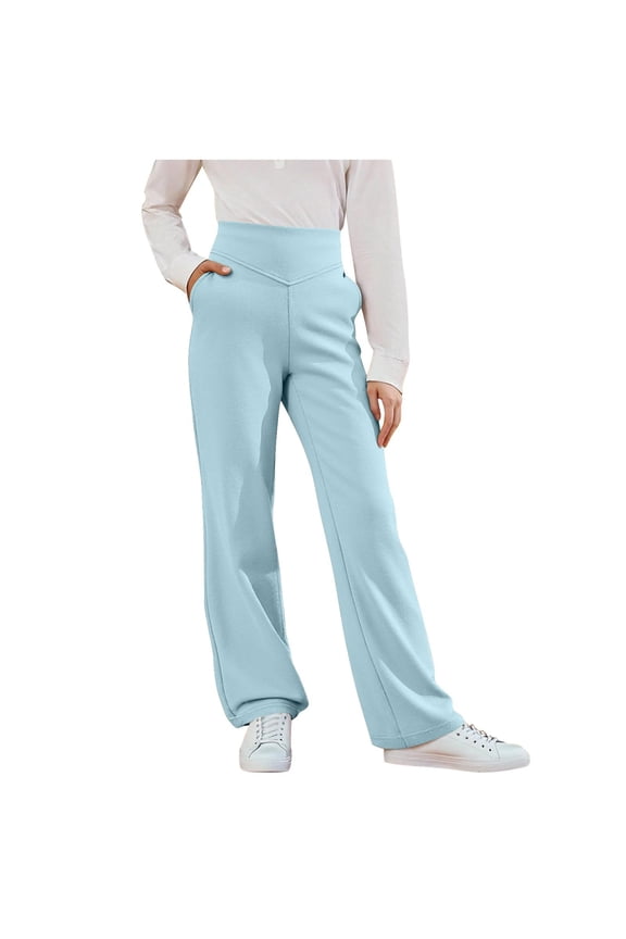 Boys Girls Uniform Pants Elastic High Waist Flare Pants School Dress Trousers Jogger Sweatpant for Kids