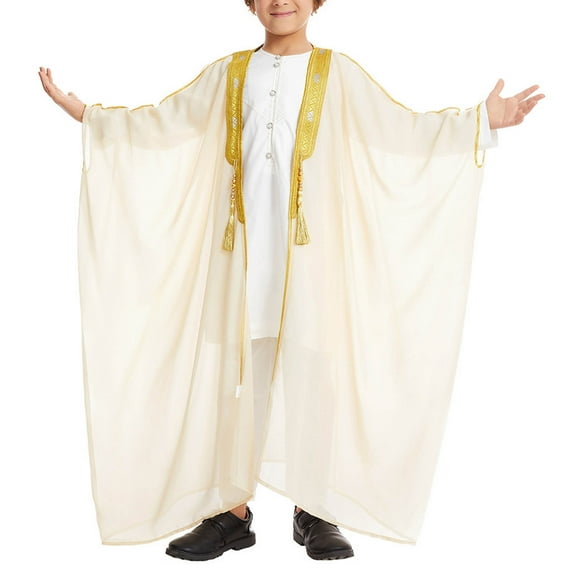 Fancifize Boys Mesh Sheer Islamic Robe Arab Thobe Long Sleeve Prayer Dress Wrinkle-Resistant Fabric Easy Care for Holidays and Travel