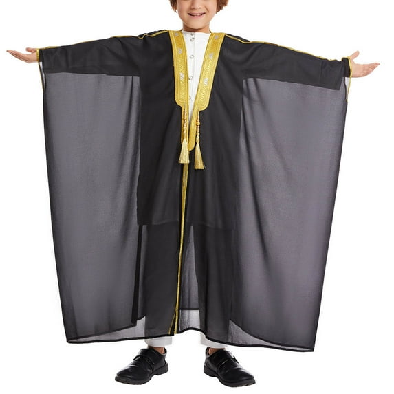 Fancifize Boys Mesh Sheer Islamic Robe Arab Thobe Long Sleeve Prayer Dress Wrinkle-Resistant Fabric Easy Care for Holidays and Travel