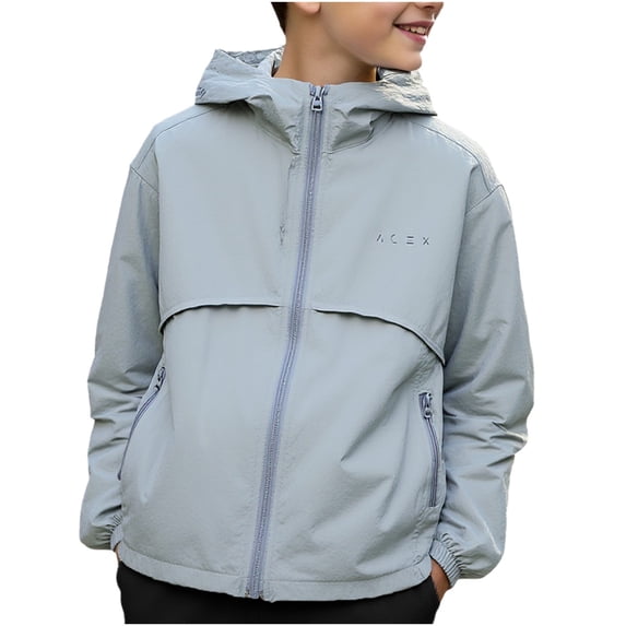 Fancifize Boys Summer Sun Protection Jackets Casual Long Sleeve Zipper Hooded Coats Kids Outdoor Outwear