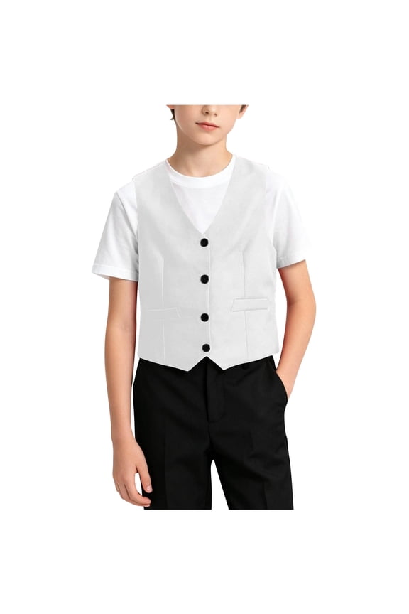 Boys V Neck Sleeveless Cardigan School Uniform Button Waistcoat Kids Preppy Look Vest 4-14 Years