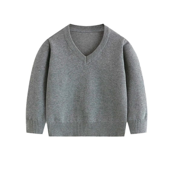Fancifize Boys V Neck Sweater, Long Sleeve School Uniform Sweaters, Kids Soft Solid Color Warm Pullover Tops