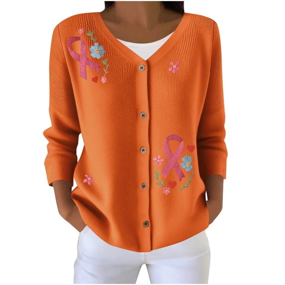 Fancifize Breast Cancer Cardigan for Women Cute Long Sleeve Pink Sweater Lightweight Casual Soft Knit Jacket Fall Winter Outwear for Going Out