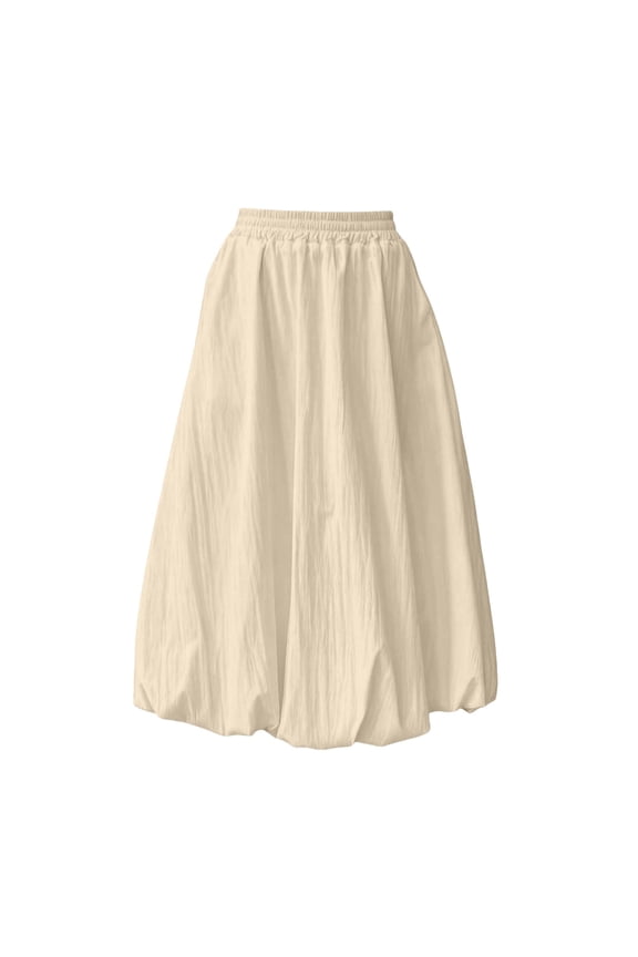 Bubble Long Skirts for Girls Kids A-Line Elastic Waisted Flowy Puffy Hem Skirt with Pockets Beige
