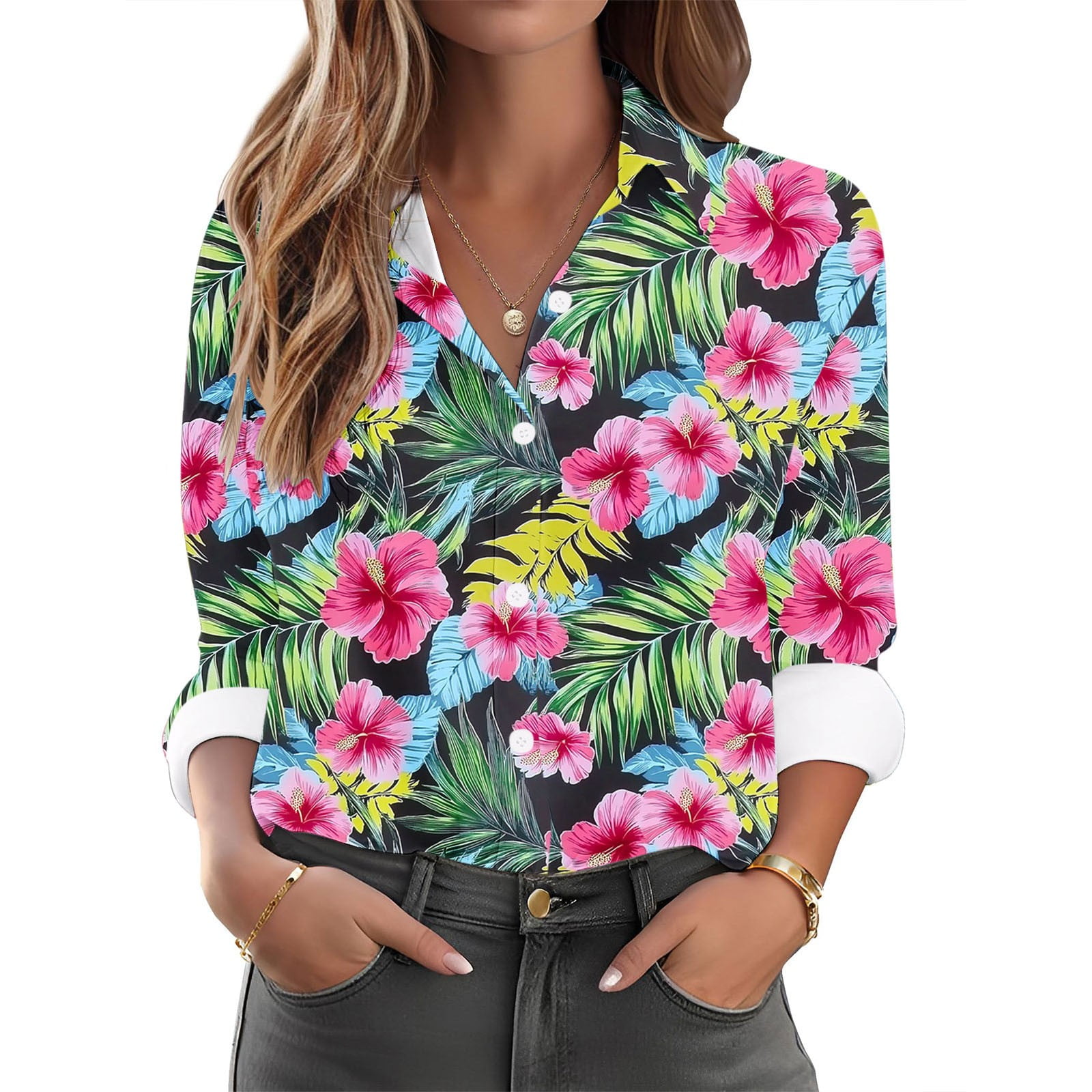 Fancifize Button Down Shirts for Women Dressy Casual Tops Floral ...