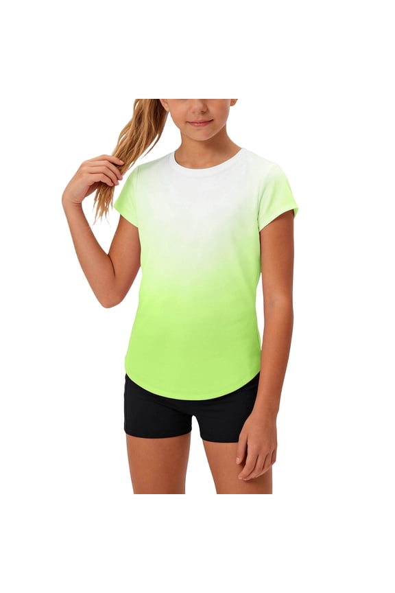 Casual T Shirts for Girls Summer Dry Fit Crewneck Short Sleeve Tie Dye Tees Kids Workout Tops 4-14 Years