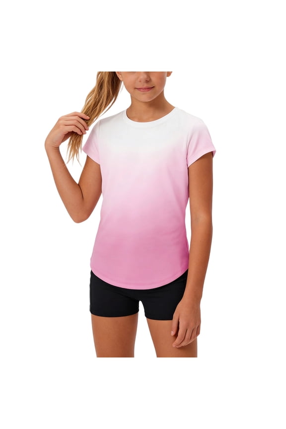 Casual T Shirts for Girls Summer Dry Fit Crewneck Short Sleeve Tie Dye Tees Kids Workout Tops 4-14 Years