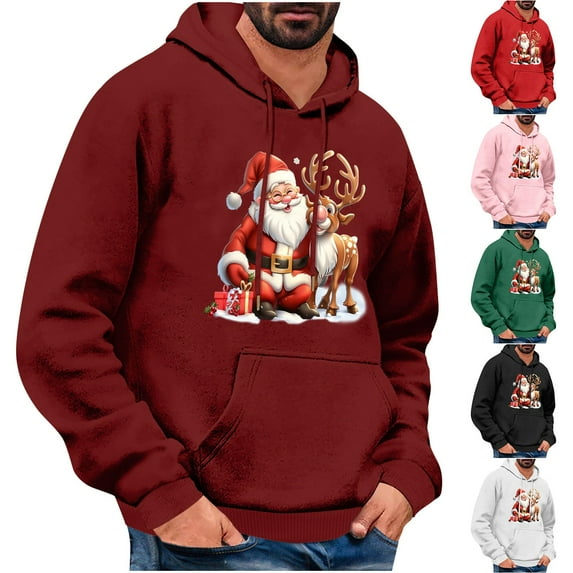 Fancifize Christmas Hoodies For Men Trendy Funny Graphic Long Sleeve Drawstring Hooded Sweatshirts Fall Winter Outwear with Pocket