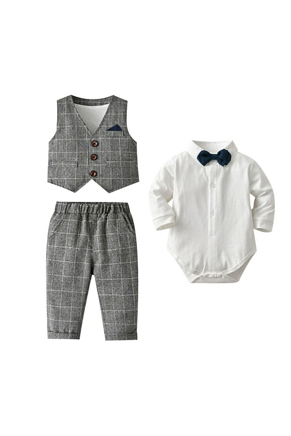 Baby Boy Clothes Suit 0-18 Months Infant Gentleman Outfits Formal Dress Shirt+Vest+Pants Set Baby Birthday Wedding Party Suits