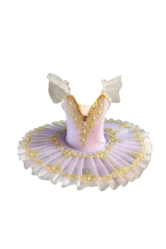 Ballerina Swan Lake Costume Dance Pancake Platter Tutu Ruffle Sleeve Leotard Ballet Tutu 1-14 Years