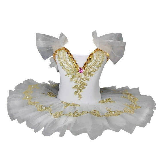 Fancifize Ballerina Swan Lake Costume Dance Pancake Platter Tutu Ruffle Sleeve Leotard Ballet Tutu 1-14 Years
