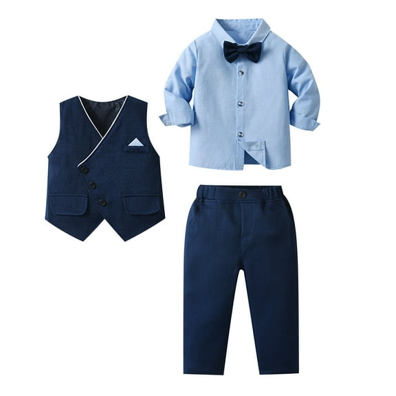 Fancifize Boys 3Pcs Clothing Sets Cotton Long Sleeve Bowtie Shirts +Vest +Pants Casual Suit Baby Toddler Formal Wedding Birthday Party Suit 6M-10Y