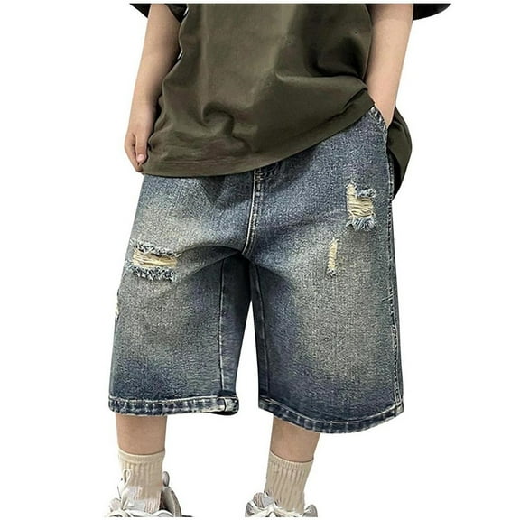 Fancifize Boys Distressed Denim Shorts Stretch Ripped Jean Shorts Wide Leg Loose Knee Length Street Style Shorts Sizes 3-14Y