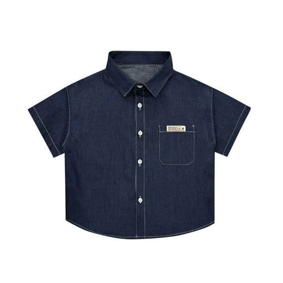 Fancifize Boys'Short Sleeve Button Down Casual Denim Shirt Kids Lightweight Denim Western Tops Ages 1-15Y