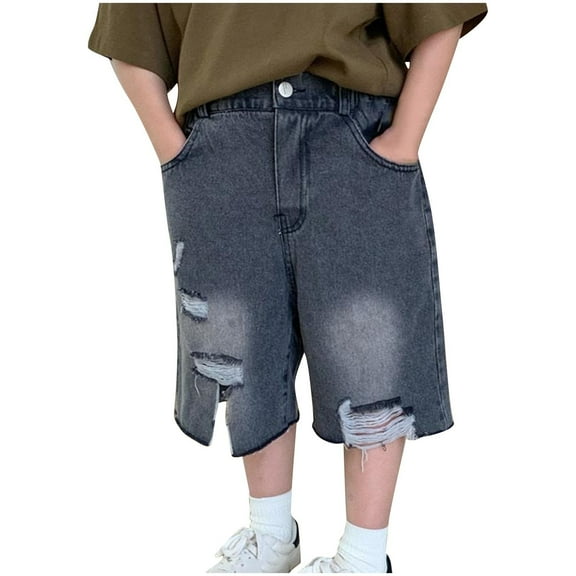 Fancifize Boys Stretch Denim Shorts Knee Length Ripped Jean Shorts Loose Baggy Distressed Shorts with Pocket Sizes 2-12Y