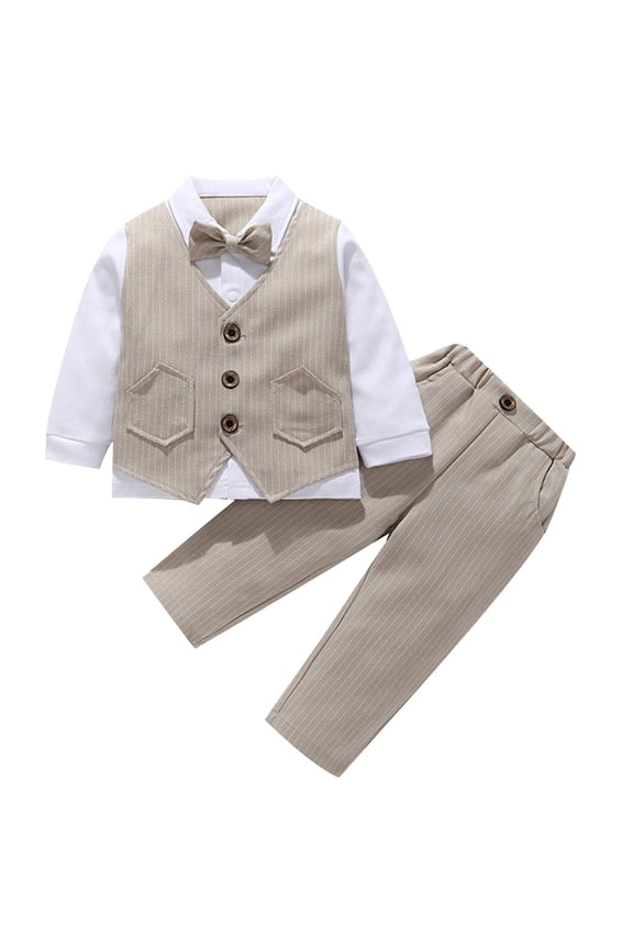 Boys Suit Dress Clothes Toddler Boy Cotton Long Sleeve Shirt Vest and Pants 2 Piece Set for Kids Wedding Tuxedo Suits,6M-10Y