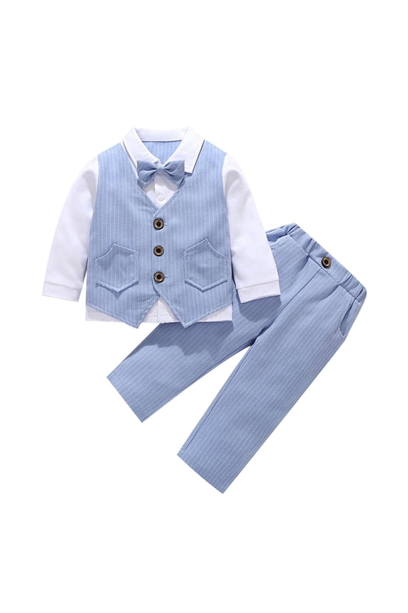 Boys Suit Dress Clothes Toddler Boy Cotton Long Sleeve Shirt Vest and Pants 2 Piece Set for Kids Wedding Tuxedo Suits,6M-10Y
