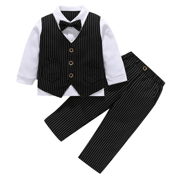 Fancifize Boys Suit Dress Clothes Toddler Boy Cotton Long Sleeve Shirt Vest and Pants 2 Piece Set for Kids Wedding Tuxedo Suits,6M-10Y