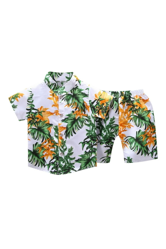 Family Matching Outfits Boys Hawaiian Shirt and Shorts Toddler Boy Tropical Print Button Down Floral Shirts Set for 1-8Y Kids