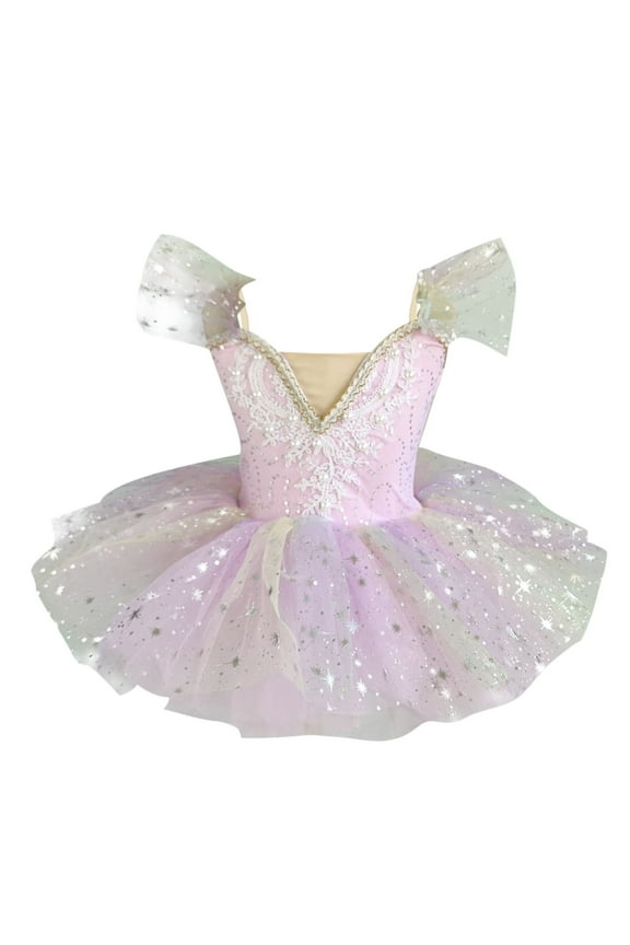 Girl's Camisole Skirted Ballet Leotard Sequin Tutu Lake Swan Costumes Competition Skirt Dress 1-14 Years