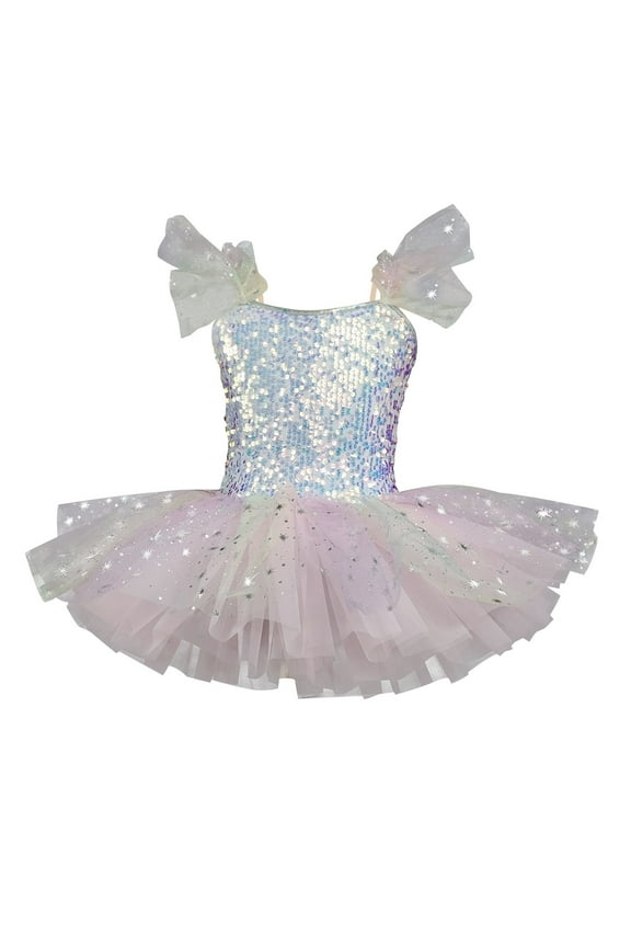 Girls Ballerina Swan Lake Costume Ruffle Sleeve Sparkly Ballet Tutu Toddler Ballet Leotards Dancewear 1-14 Years
