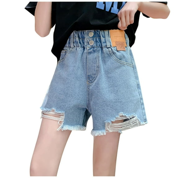 Fancifize Girls Destroyed Denim Shorts Ripped Jean Shorts High Waist Distressed Hem Shorts for Concert Outings Sizes 5-16Y