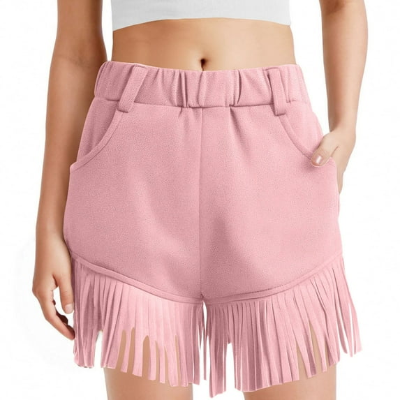 Fancifize Girls Faux Suede Fringe Shorts Casual Kids Wide Leg Comfy Shorts Tassel Cowgirl Outfits with Pockets 5-14 Years