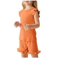 thumbnail image 1 of Fancifize Girls Ruffle Trim Summer Set Short Sleeve Round Neck Tee Elastic Shorts Sports Outfits Vacations Set 2T-6Y, 1 of 7
