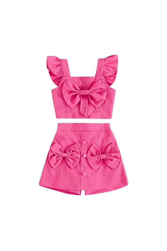 Girls' Sleeveless Floral Summer 2-Piece Set - Ruffle Sleeve Cropped Top & Elastic Shorts, Matching Outfit for 1-6Y Playdates & Parties