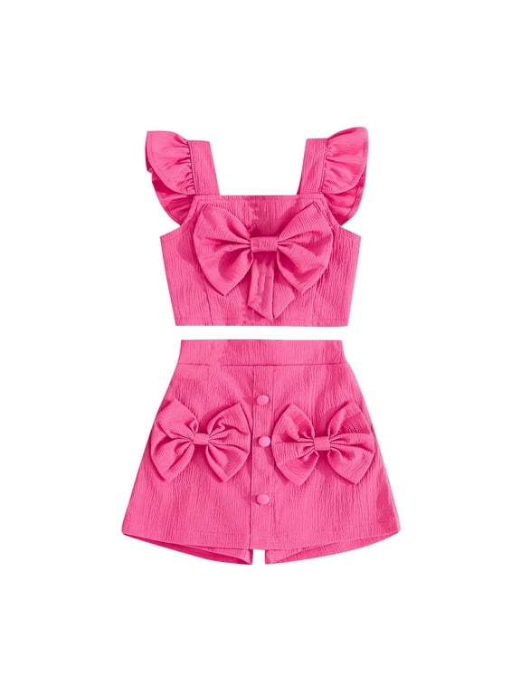 Girls' Sleeveless Floral Summer 2-Piece Set - Ruffle Sleeve Cropped Top & Elastic Shorts, Matching Outfit for 1-6Y Playdates & Parties