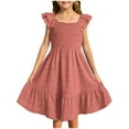 thumbnail image 1 of Fancifize Girls Square Neck A-Line Dress Fly Sleeve Smocked Dresses Summer Dress Garden Party Vacation Dress Sizes 4-14 Years, 1 of 9