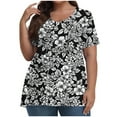 thumbnail image 1 of Fancifize Plus Size Womens Floral Blouse Short Sleeve V Neck Tunic Top Loose Casual Dressy Shirt for Summer,, 1 of 6