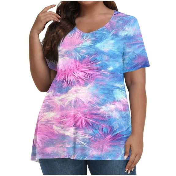 Fancifize Plus Size Womens Floral Blouse Short Sleeve V Neck Tunic Top Loose Casual Dressy Shirt for Summer,