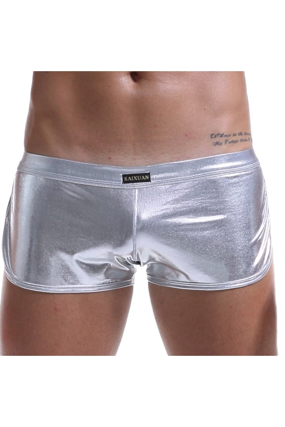 Summer Clearnce Men's Shiny Liquid Metallic Underwear Faux Leather Boxer Brief Low Rise Pouch Underpants