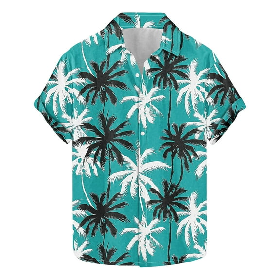 Fancifize Summer Men's Palm Print Shirt Retro 70s Hawaiian Shirt Loose Fit Button Down Beach Shirts for Tropical Vacation,L,Green