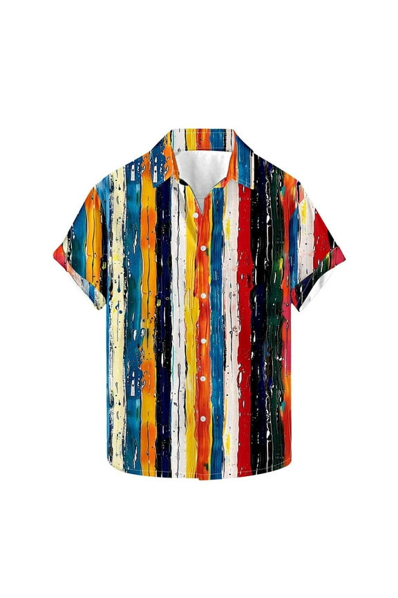 Summer Men's Tropical Aloha Shirt Vibrant Hibiscus Print Resort Shirt Button Down Beach Shirt for Parties & Island Holiday,L,Multicolor