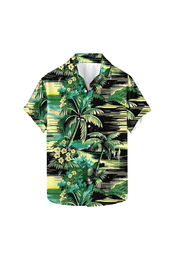 Summer Men's Tropical Aloha Shirt Vibrant Hibiscus Print Resort Shirt Button Down Beach Shirt for Parties & Island Holiday,XXL,Green